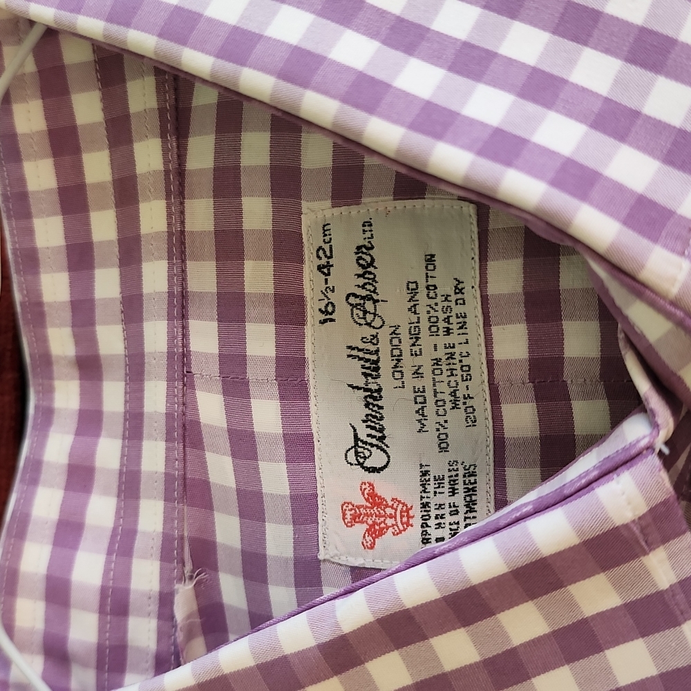 Beautiful dress shirt.lavender and white. 16.5 neck. Handsome and and classic.